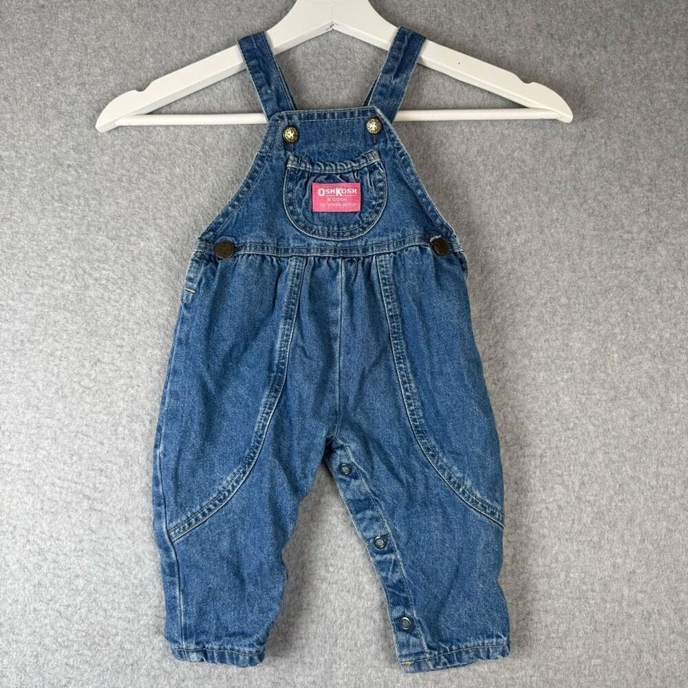 RARE Vintage Denim OshKosh BGosh Bubble Vestbak Overalls 1980s pink tag 3T Read